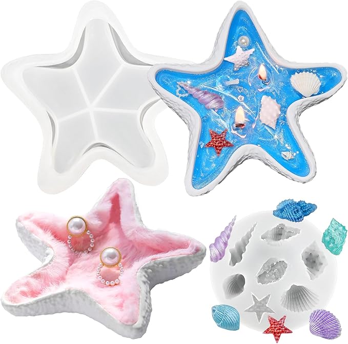 Marine Candle Molds, Starfish Candle Vessel Mold and Ocean Fondant Mold Sea Silicone Set for Handmade Scented Candles DIY Mom Gift Home Decor