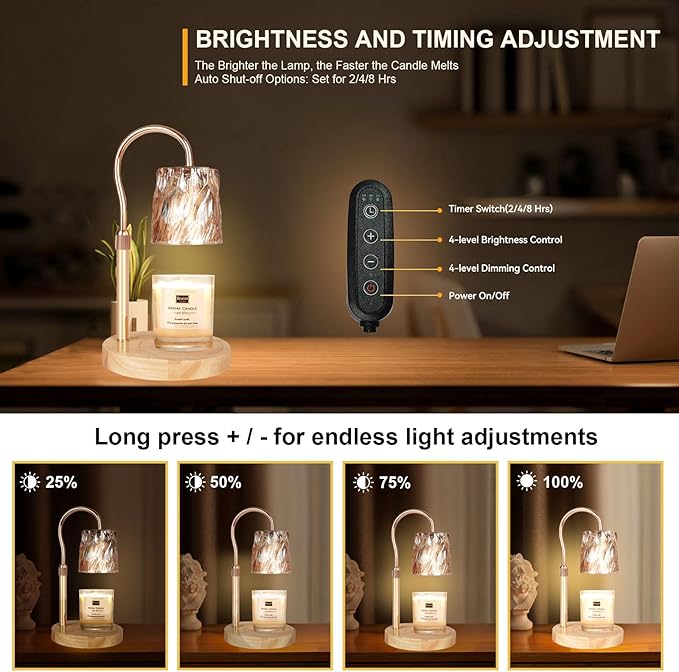 TOACSUCP Candle Warmer Lamp with 3 Bulbs, Adjustable Height Dimmable Candle Warmer with Timer, Compatible with Large Jar Candles, Candle Lamp with Charming Gift Box for Her/Him