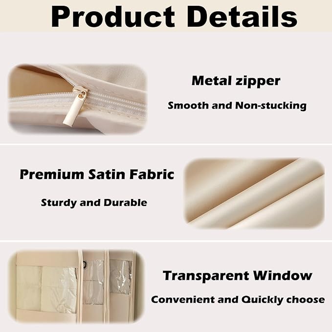 Space Saving Hanging Garment Bag with Self Compression Zipper, 2025 New Space Saver Clothes Storage Organizer, Dust Cover Clothes Bags for Down Coat (Beige, L)