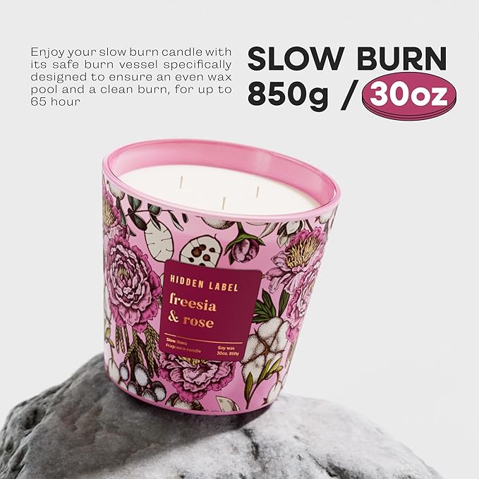 Scented Candle for Women, 30oz 3-Wick Natural Soy Wax, Up to 100 Hours Long-Lasting Clean Burn, Non Toxic Large Jar Aromatherapy Candle, Freesia Rose, Gifts for Women