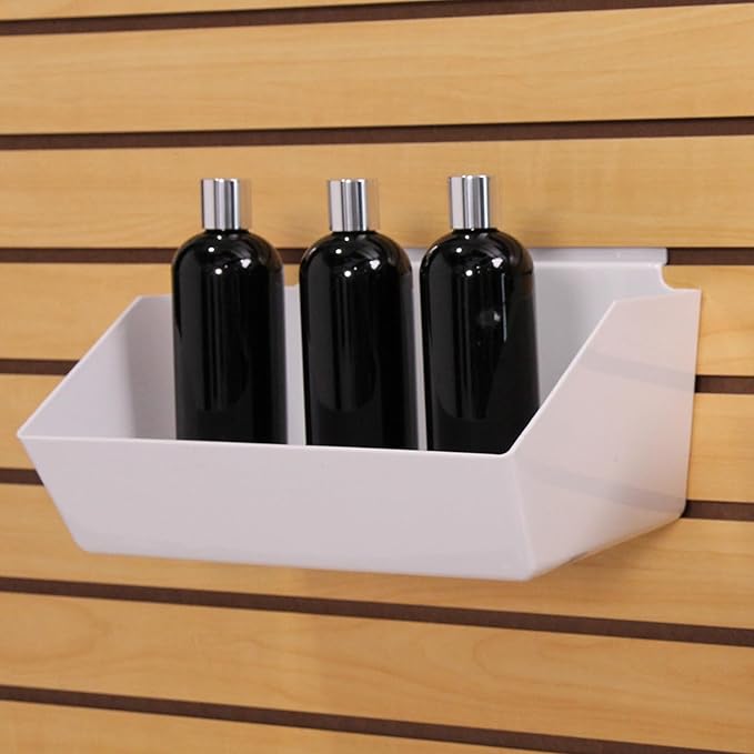 SSWBasics Slat Wall Accessory - Set of 2, 12 x 5 ½ x 9 ½ Inch White Plastic Slatwall Bins - Durable and Versatile Slat Wall Accessories for Organized Storage Solutions