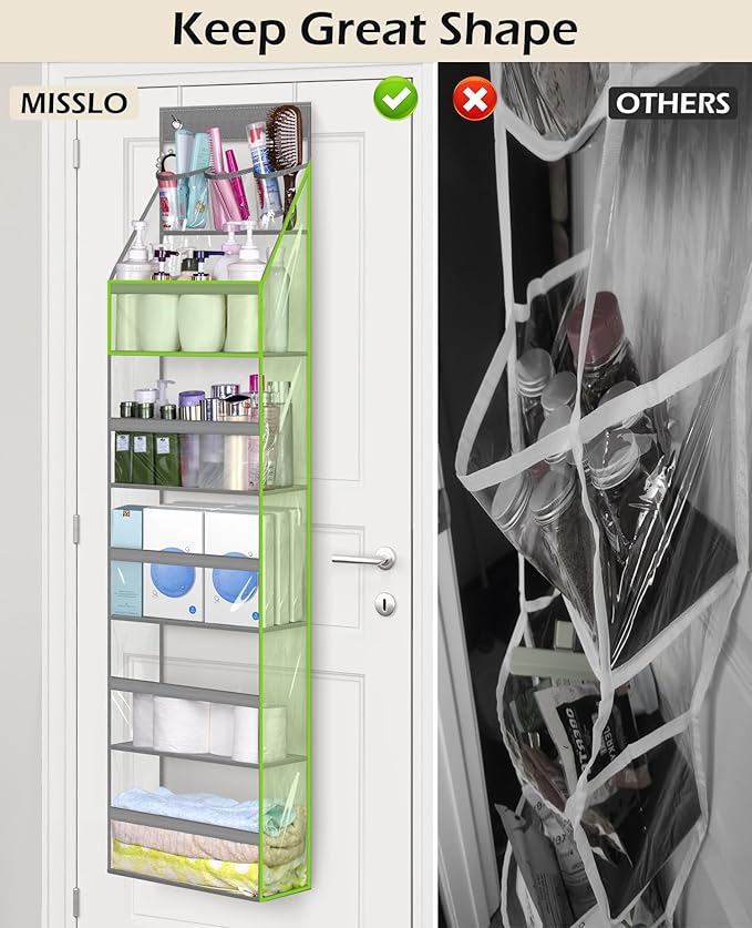 MISSLO Full Clear PVC Over The Door Organizer Hanging Closet Storage with 5 Large Pockets and 3 Top Plastic Pouches for Pantry, Bathroom, Bedroom to Store Clothes, Diapers