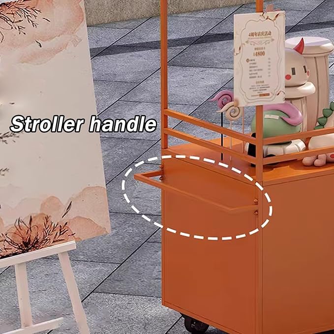JKGHK Vending Iron Cart with Canopy, 4-Wheel Portable Mobile Dining Market Stall, Outdoor Dining Carts Market Stall, for Street Food, Handicrafts, Snacks(Red,100cm/39.3in)