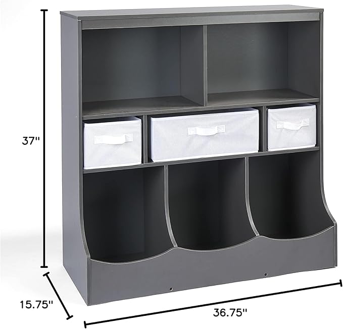 Badger Basket Combo Bin Toy Storage Unit and Book Shelf for Kids with 3 Baskets - Dark Gray