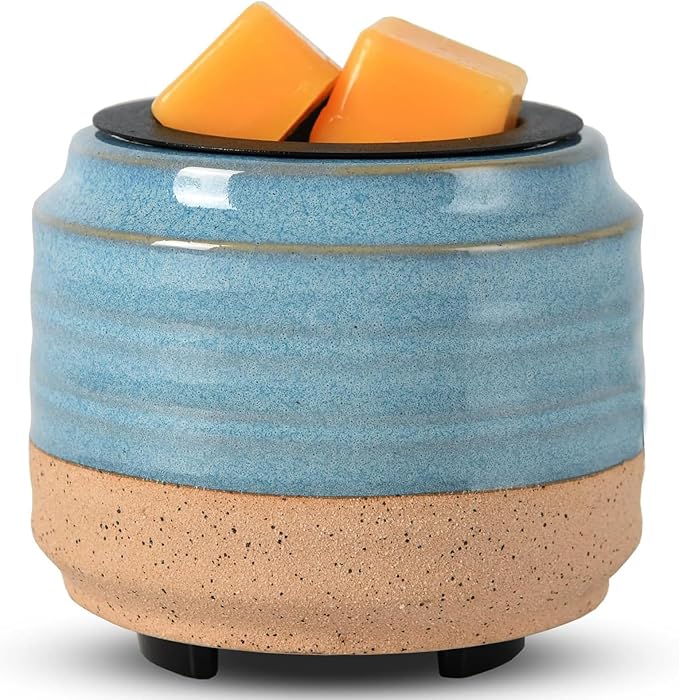 Mocosa Ceramic Wax Melt Warmer,2 in1 Candle Wax Warmer Fragrance Warmer for Wax Cubes,Wax Melter Perfect Christmas Gifts for Mom Women(White Brown)