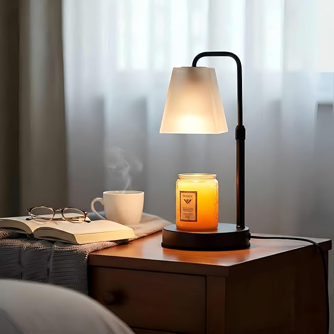 JIMEI Candle Warmer Lamp with Timer Electric Wax Warmer for Scented Wax Melt Warmer Melter for Jar Candles Dimmable Adjustable Height Gifts for Women Mom House Warming Frossted Glass Black