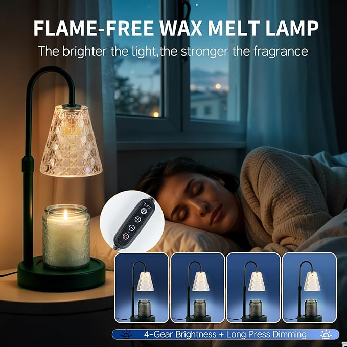 Candle Warmer Lamp Green with Timer Dimmable, Birthday Gifts for Women Mom, House Warming Gifts New Home Decor, Wax Melt Warmer for Jar Candles with 2 Bulbs