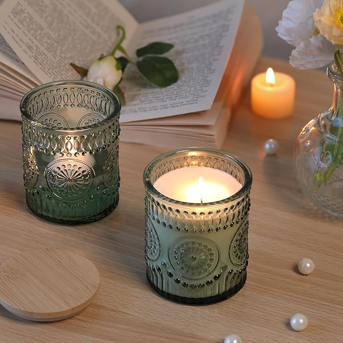 DARJEN 10 Pack Green Candle Jars for Making Candles- 7.5 OZ Empty Glass Candle Making Jars with Bamboo Lids and Labels, Candle Containers Candle Making Jars for DIY Gifts