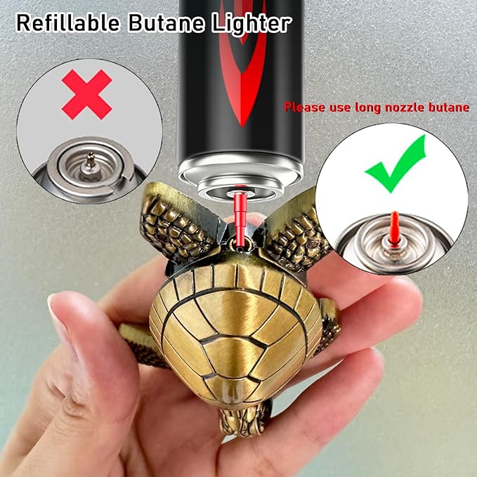 Torch Lighter - Turtle Shaped Refillable Gas Adjustable Flame Lighter, Unique Gift for Men & Women, Decorative Tabletop Lighter for Home & Office (Without Butane)-Titanium Gold