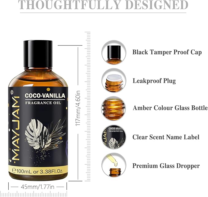 Coco-Vanilla Fragrance Oil Essential Oil, MAYJAM 3.38FL.OZ Coconut Vanilla Oil for Diffusers for Home, Long Lasting Scented Oils for Soap Candle Making - 100ML