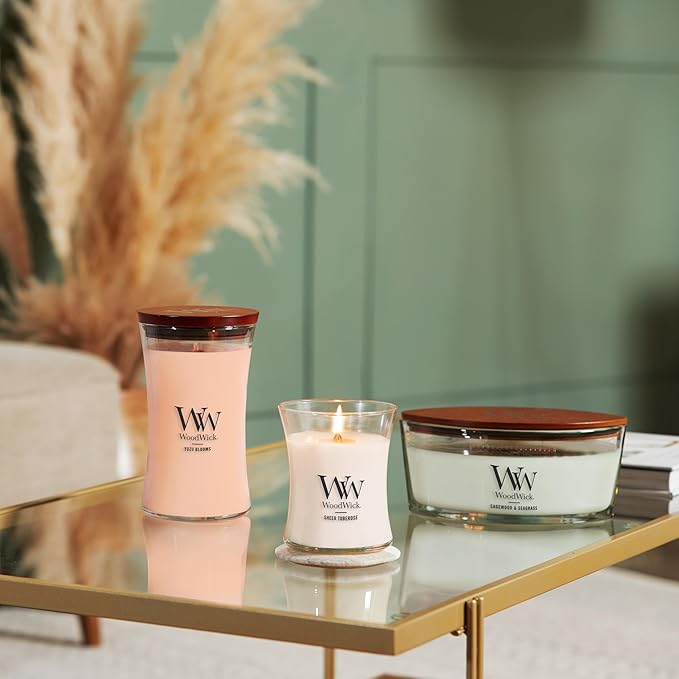 WoodWick Yuzu Blooms Gifts for Women and Men, 21.5 oz Large Hourglass Candle with Crackling Wick