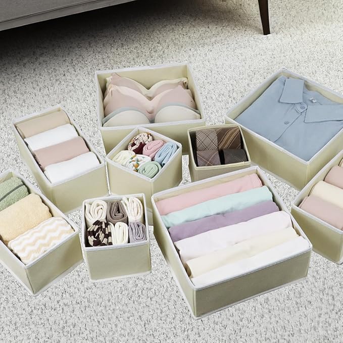 Fordonral Drawer Organizer Clothes, Foldable Fabric Dresser Organizer Closet Organizers and Storage Box for Underwear,Folded Clothes,Baby Clothing,Socks,Bra,Towels,Ties(12 Pack,Yellow)