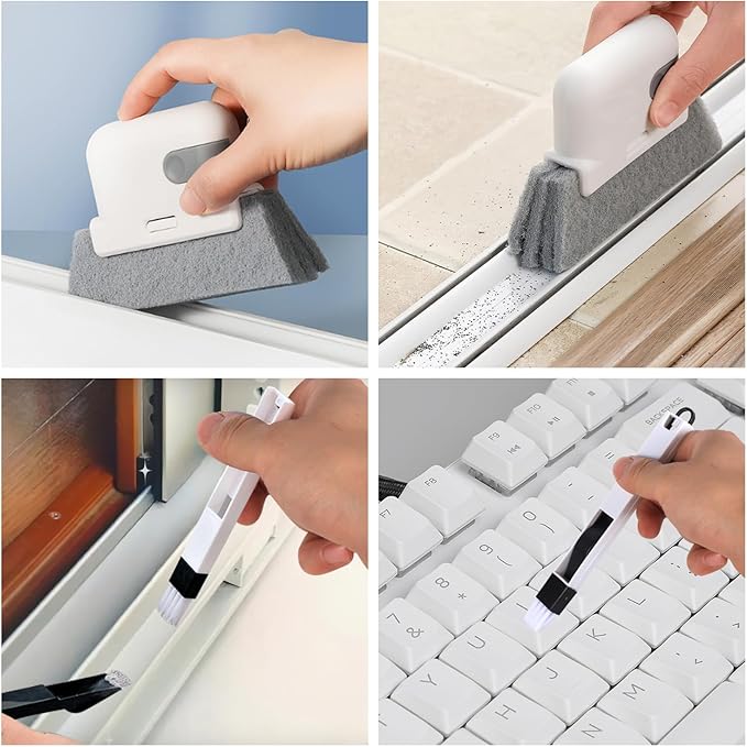 13pcs Household Cleaning Tools 2 in 1 Groove Cleaning Brush Window Track Cleaning Tools Hard Bristle Crevice Cleaning Brush Wire Brushes for Cleaning Rust