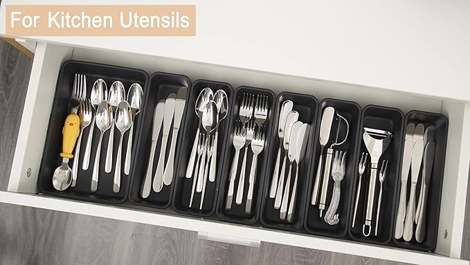 Kutesna 44 PCS Interlocking Drawer Organizer Set,4-Size Plastic Versatile Bathroom and Desk Drawer Divider Organizer Trays,Multi-size Storage Bins for Office,Jewelries, Kitchen Utensils and Makeup