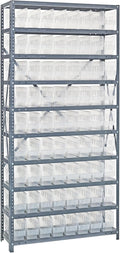 Quantum 1875-203CL Heavy Duty Shelving Unit with (13) Shelves and (72) QSB203 Clear Bins for Industrial Warehouse Storage Distribution | 400 lbs Capacity | 18"D x 36"L x 75"H, Galvanized Carbon Steel