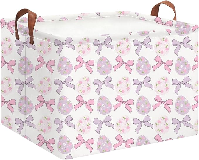 Rectangle Easter Basket Empty,Easter Gift Bakset,Easter Basket for Egg Hunting,Room Decor(Bowknot Easter Basket)