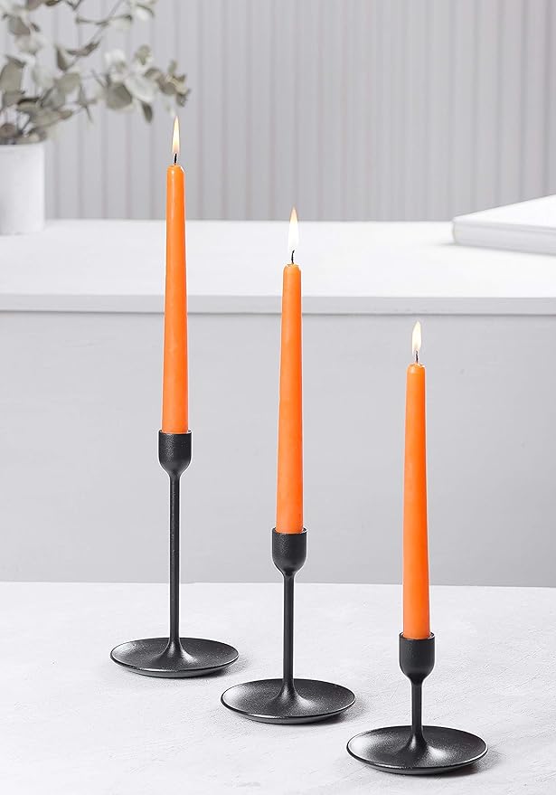 Melt Candle Tall Taper Candles, 10 Pack - Orange Candle Sticks, 10" W/ 8 Hour Burn Time - Dripless, Unscented Candles for Dinner - Wax Candle