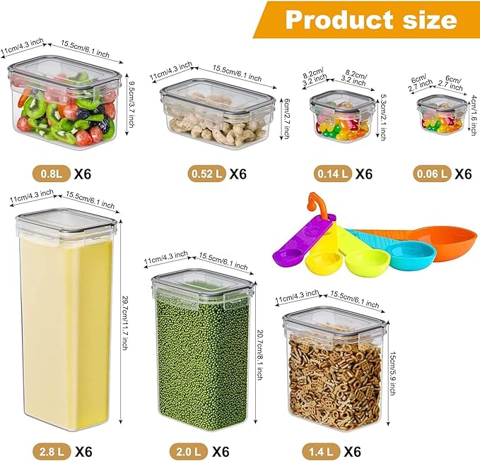 42 Pcs Airtight Food Storage Containers Set with Lids, BPA Free Clear Pantry Canisters for Kitchen Organization, Plastic Containers for Cereal, Dry Food & Sugar, Includes 50 Labels