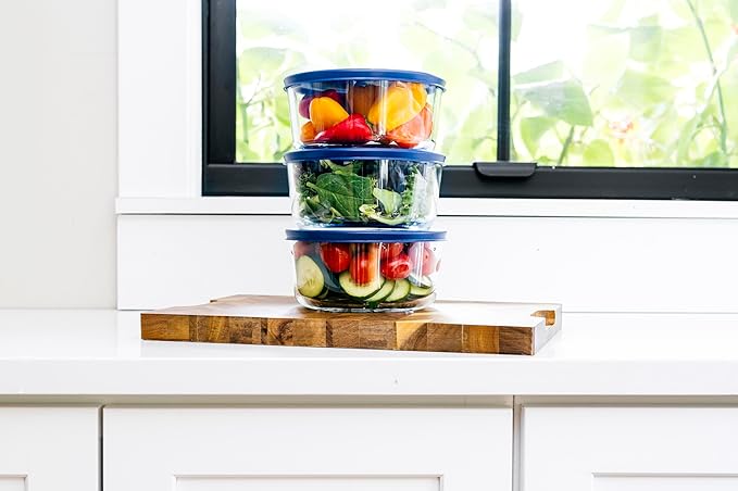 DURA LIVING 6-Piece Glass Food Storage Containers Set (3 Containers + 3 BPA-Free Lids) | 4-Cup, Leakproof | Microwave, Freezer, Oven & Dishwasher Safe | Ideal for Meal Prep & Pantry Organization