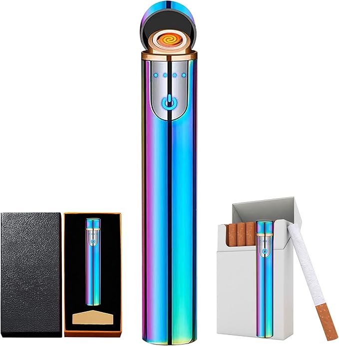 Upgrade Smart Fingerprint Ignition Electric Lighter - USB Rechargeable, Windproof, Flameless, Mini Cylindrical, Indoor/Outdoor, Ice Color