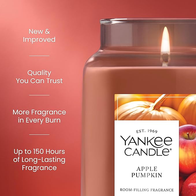 Yankee Candle Apple Pumpkin, Thanksgiving Scented Candle, 22oz Large Jar with up to 150 Hour Burn Time, Giftable