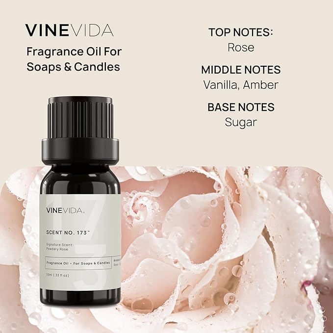 VINEVIDA [10 ml] Powdery Rose; Fragrance Oil for Candle Making and Soap Making - Premium Candle Scents for Soy Candles