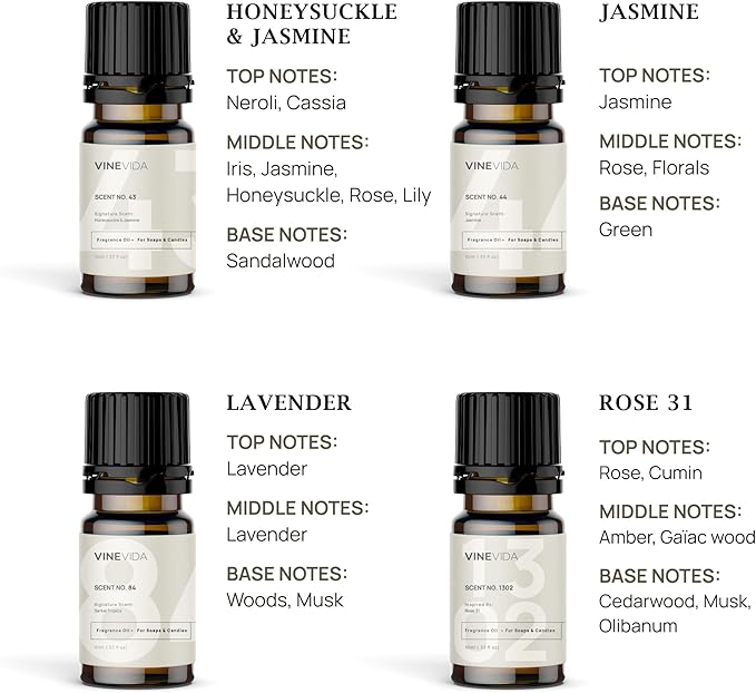 VINEVIDA [Set of 8] Floral Scents for Candle Making, Made in USA Candle Fragrance Oil, Soap Making Essential Oils, Diffuser Oil Scents