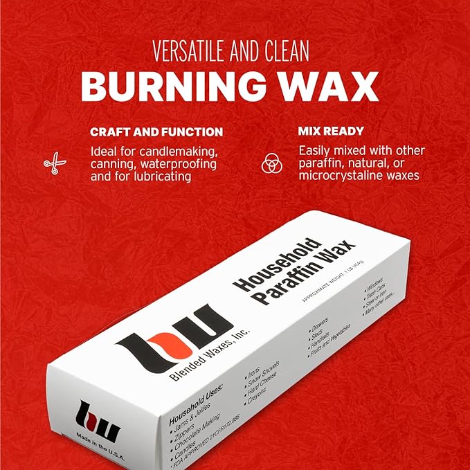 Blended Waxes, Inc. Household Paraffin Wax Blocks for Candle Making, Canning, Waterproofing, Metal Preservation, and a Variety of Other Applications (1lb. Block - 1 Block)