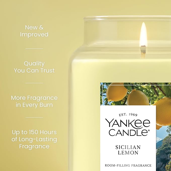 Yankee Candle Sicilian Lemon Scented Candle, 22oz Large Jar with up to 150 Hour Burn Time, Giftable