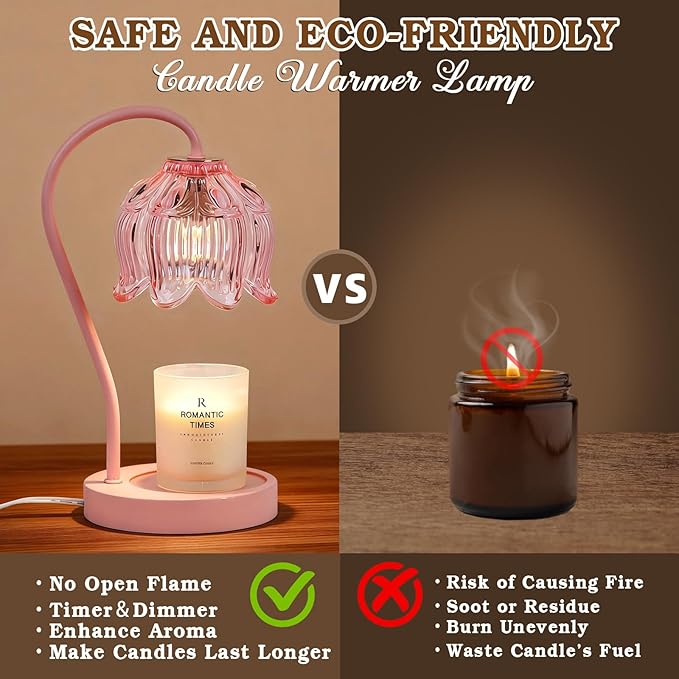 Funistree Pink Candle Warmer Lamp with Timer Dimmable,Lily of The Valley Candle Lamp Warmer, Mothers Day Birthday Gift Idea for Women Her Mom Who Have Everything, Wax Warmer for Jar Candles