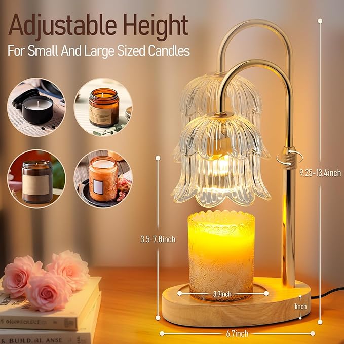 Electric Candle Warmer Lamp with Timer - Flame-Free 4-Level Dimming, Height Adjustable Gifts for Mom Women Friend, Birthday Housewarming Home Bedroom Decor
