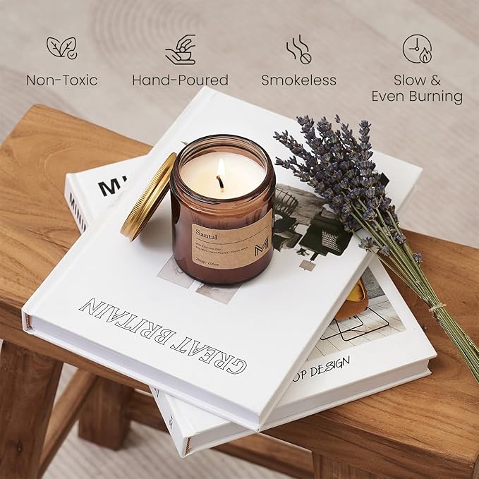 M&SENSE Santal Scented Christmas Candle Gift, Aromatherapy Candle Set for Women, Soy Wax Candles Home Scented, Long Lasting Amber Jar Candles Gift for Christmas, Thanksgiving, Holiday