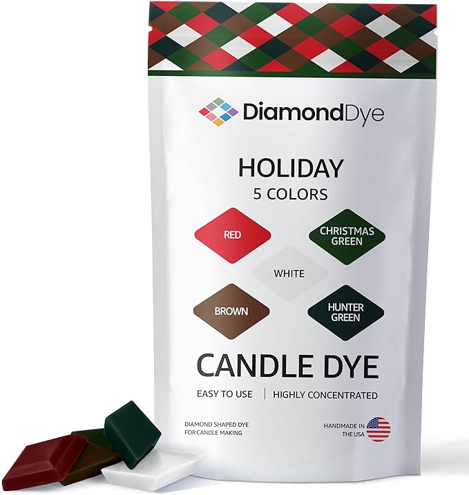 Candle Dye - Made in The USA - 5 Holiday Colors (Red, Brown, Christmas Green, Hunter Green, White) for Paraffin or Soy Wax - Highly Concentrated - Great for Professionals or Hobbyist - 50 Dye Chips