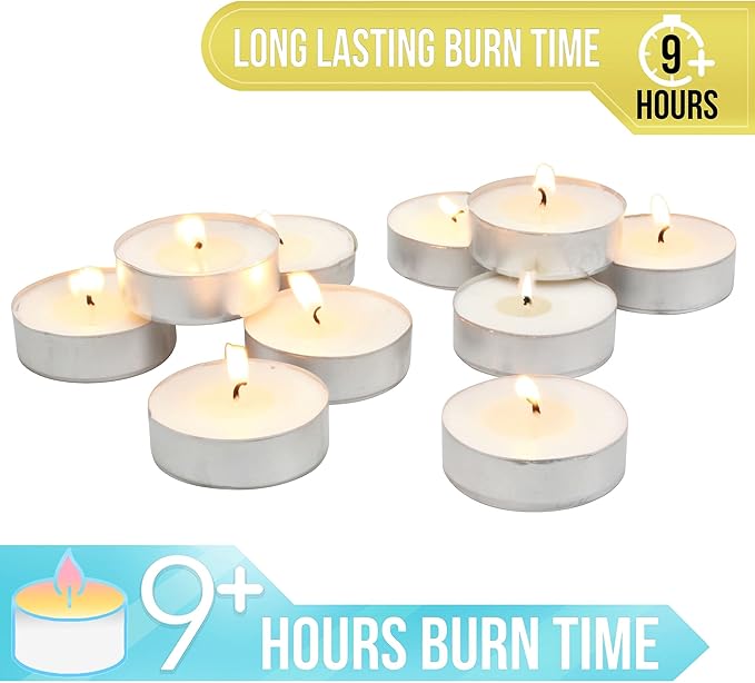 Stonebriar 20 Pack Unscented Mega Oversized Tea Light Candles with 9 Hour Extended Burn Time