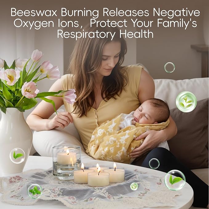 36Pcs White Beeswax Tea Light Candles-4 Hour Burn Time,100% Pure Natural Beeswax-Clean Burning & Air Purifying, Smokeless Bulk Tea Lights for Spa,Meditation,Wedding & Home Decor