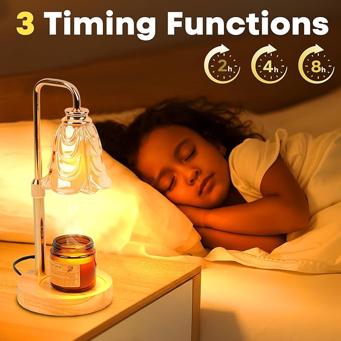 Candle Warmer Lamp with Timer and Dimmer, Electric Wax Warmers for Scented Candles with 5 Brightness Settings, Anti-Glare Lamp with Adjustable Height, Home Decor, Gift for Birthday, Valentines