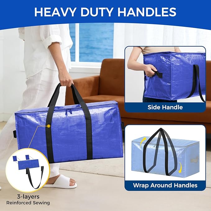 BAGAIL Heavy Duty Moving Bags with Strong Handle, Extra Large Moving Boxes, Storage Tote for Clothes, College Moving Supplies(Dark Blue, 6 Pack)