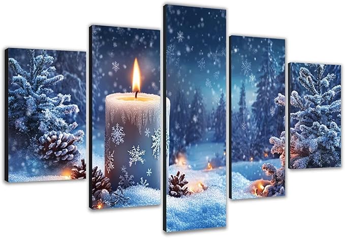 Diamond Art Kits for Adults Beginners Candle 5D Diamond Painting Kits Winter DIY Embroidery Large Wall Art and Crafts, Paint by Numbers kit for Adults for Home Wall Decor 59x118in 5 Pack 0b-823
