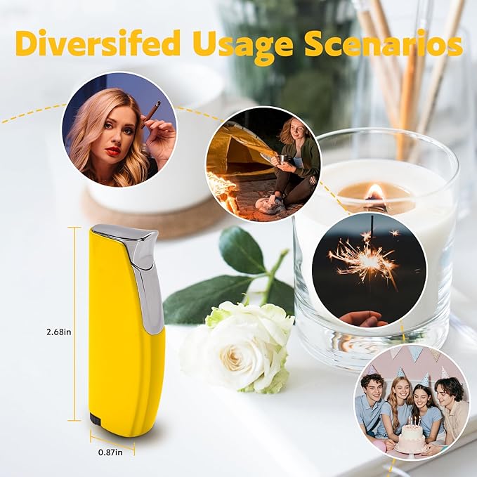 2 Pack Torch Lighter Butane Lighter,Refillable Mini Lighter for Candles Fireworks,Gifts for Friends Or Family Members(NO PREFILLED) (Yellow)