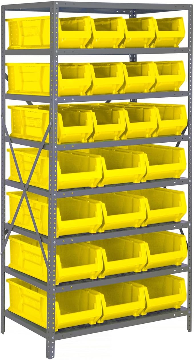 Quantum Storage Systems Wire Shelving Unit W/24YELLOW Bins