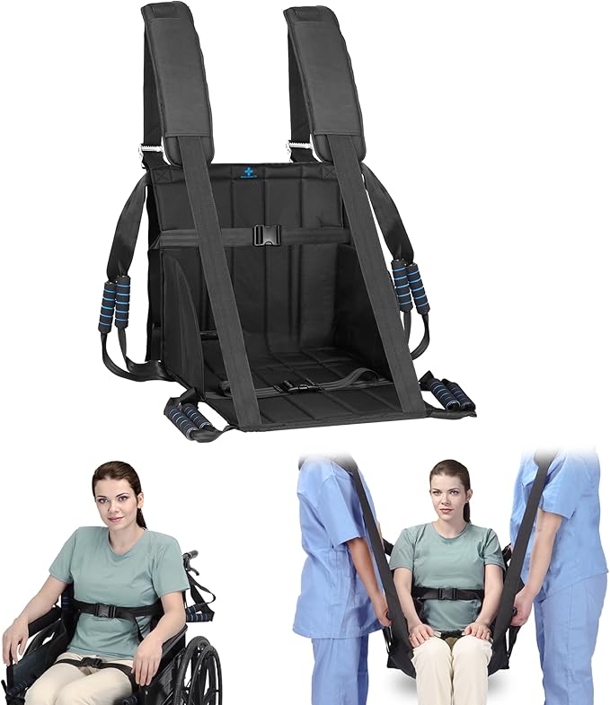 Transfer Belt for Elderly & Disabled，Patient Transfer Lift Assist Device for Wheelchair Transfer Board Alternative for Stairs, Chairs & Cars (8 Handles +2 Shoulder Straps)