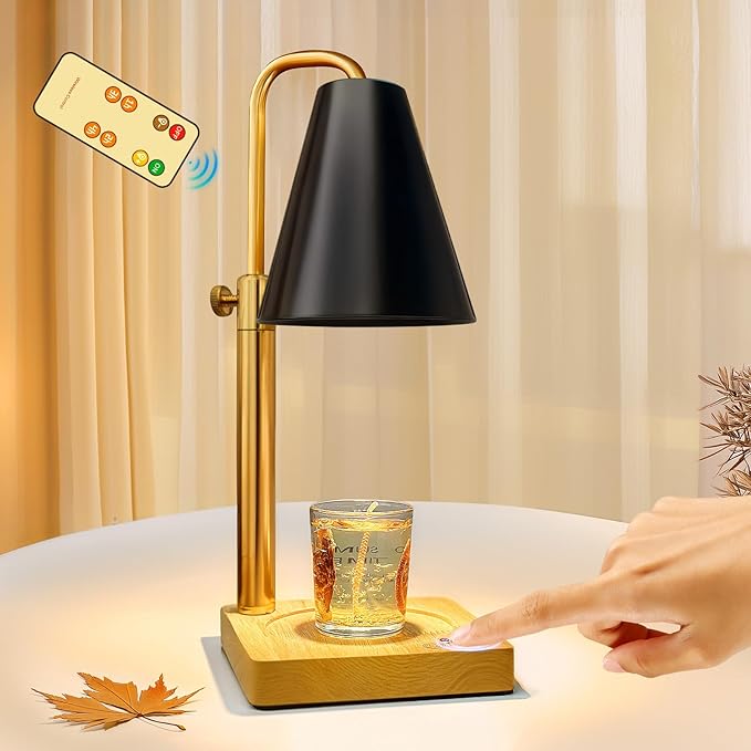 JIMEI Candle Warmer Lamp with Timer Electric Wax Warmer for Scented Wax Melt Warmer Melter for Jar Candles Touch and Remote Control Dimmable Adjustable Height Gifts for Women 2 Bulbs,Black Metal
