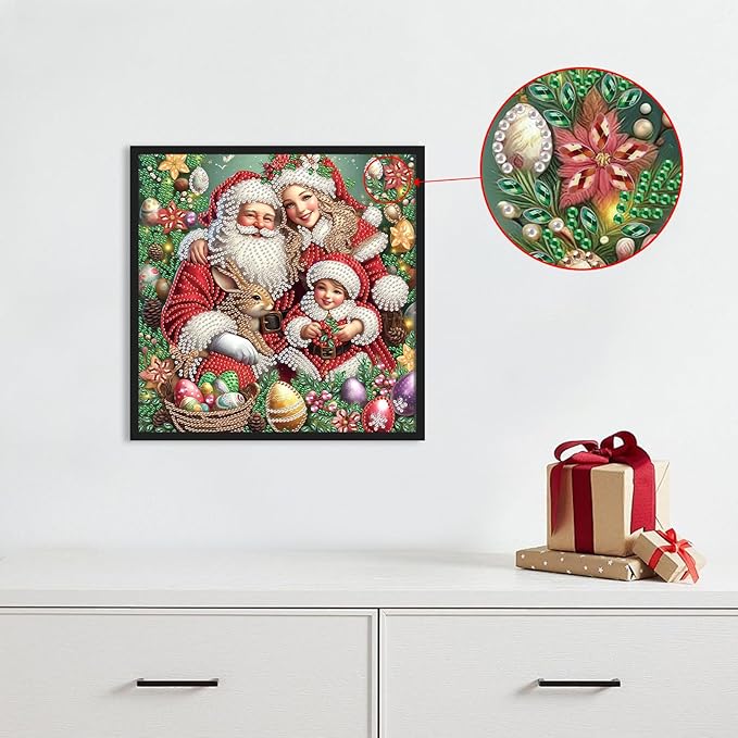 antor 5D Special Shape Diamond Painting Kits for Adults, Santa Claus Family and Easter Bunny Diamond Art with Sparkling Crystals, Christmas and Easter Home Wall Decoration Gift 12×12 Inch
