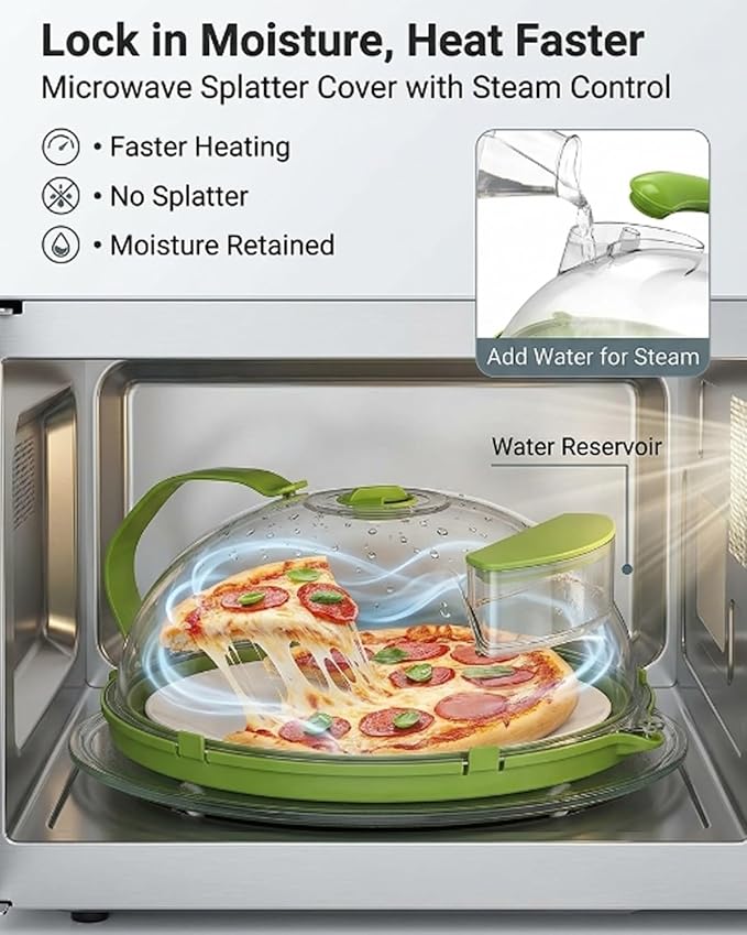 Microwave Splatter Cover Glass Microwave Cover for Food with Water Steamer with Water Steamer Integrated Handle Prevent Food from Drying Dish Bowl Plate Serving Covers Kitchen Gadgets Accessories