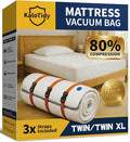 Memory Foam Mattress Vacuum Bag, Heavy-Duty Mattress Storage Bag for Moving and Transport, Mattress Compression Bag with Straps & Dual-Zip Seal (Orange Straps, Twin/Twin XL)