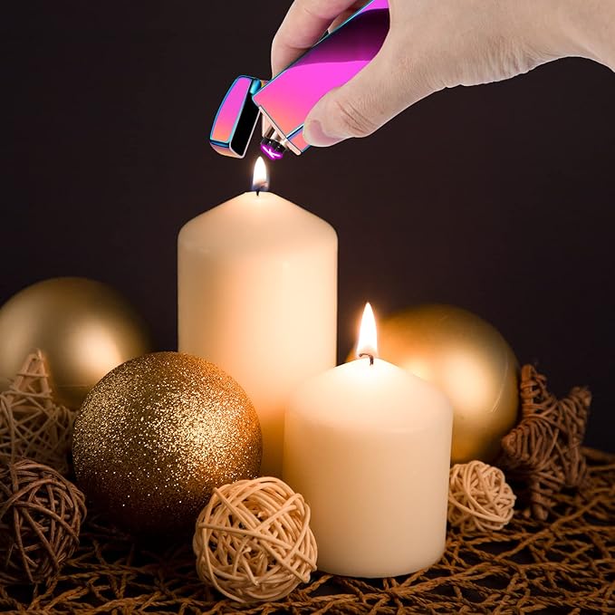 LcFun Electric Lighter USB Rechargeable Windproof Flameless Plasma Dual Arc Lighter, Cute Metal Pocket Lighters for Candle, Small Valentines Birthday Gifts for Women Friends Wife (Multichrome)