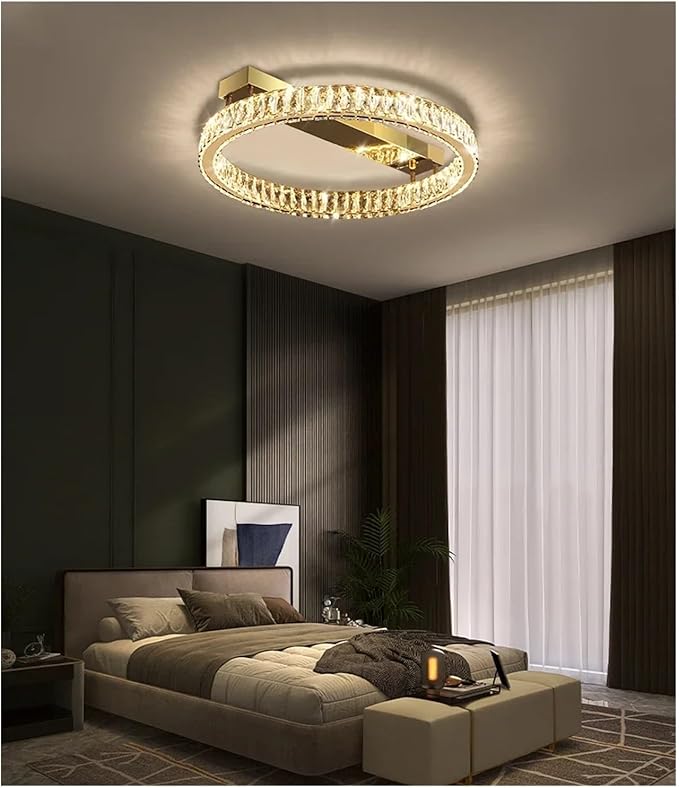 Modern Chandelier, LED Ceiling Hanging Lamps Modern Crystal Gold Round Living Dining Table Room Bedroom Kitchen Home Decor Pendant Chandelier Light(D40CM,Chrome)