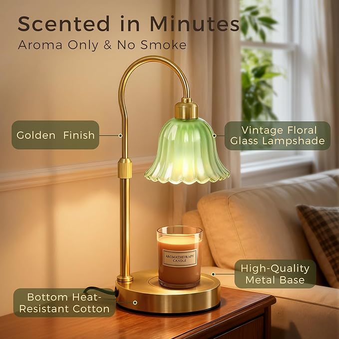 DomeStar Green Candle Warmer Lamp, Flower Wax Melt Lamp with Timer Cottage Core Decor Mother Day Gift for Woman