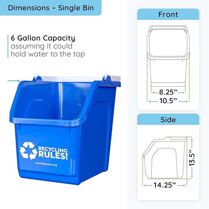 6 Gallon Stackable Recycling Bin Container in Blue, Eco-Friendly BPA-Free Handy Recycler with Handle, 4-Pack