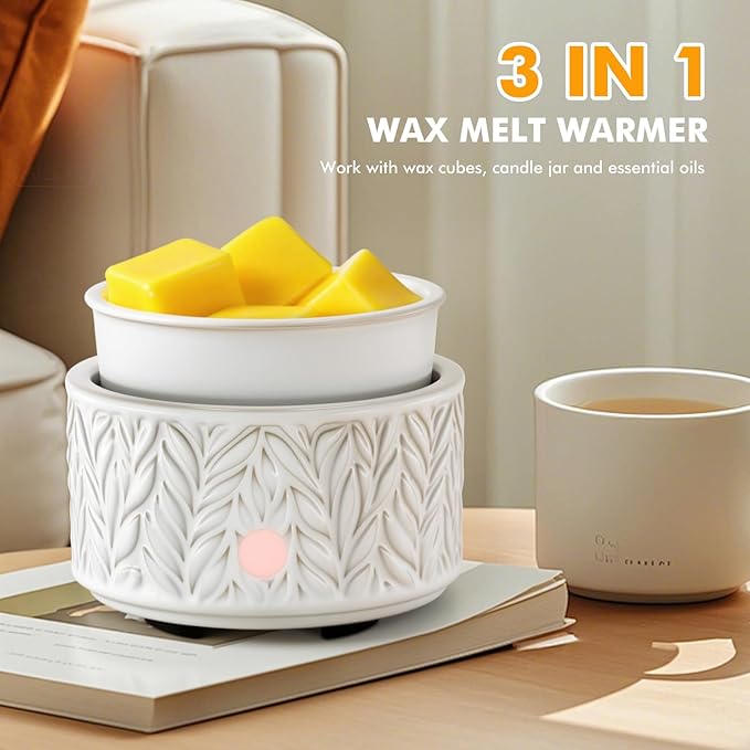 EQUSUPRO Wax Melt Warmer for Scented Wax -4-in-1 Electric Ceramic Candle Wax Warmer Fragrance Wax Burner Melter for Home Office Bedroom Gift & Decor (Kiln-Change White)